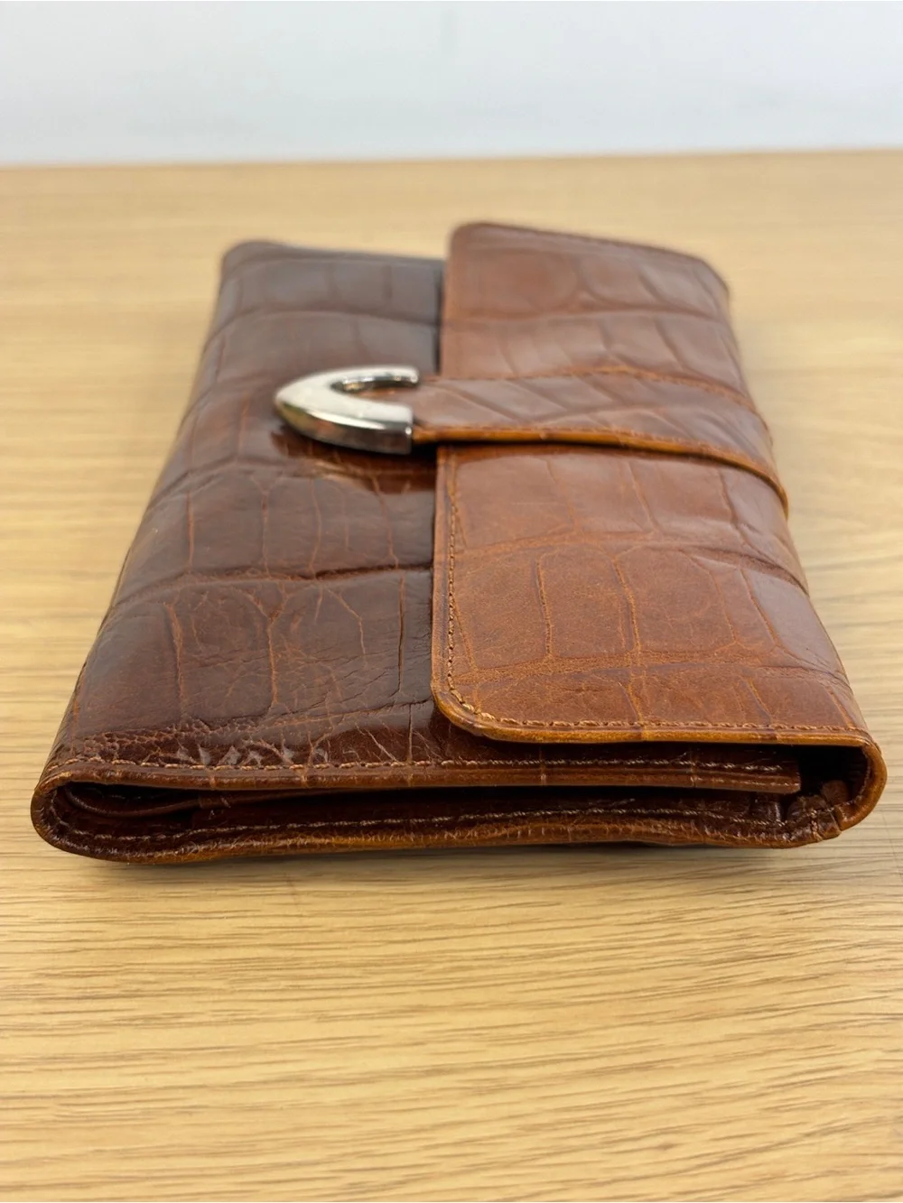 Vintage Y2K Croc-Embossed Brown‎ Fossil Continental Clutch Wallet NEW!